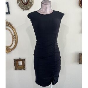 Vintage Bebe Black Ruched Bodycon Mini Dress – Size Small